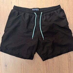 Club Room Mens Black Swim Trunks Size Large Mesh Lined Teal Drawstring Shorts